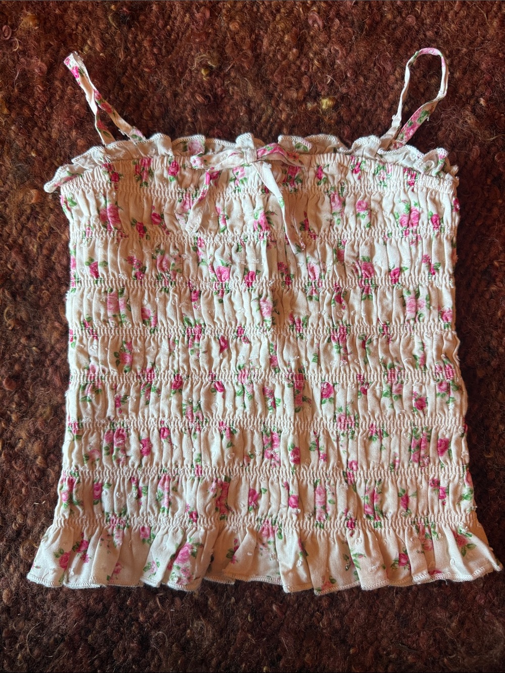 Katie J NYC White Smocked Cami with Pink Floral Print